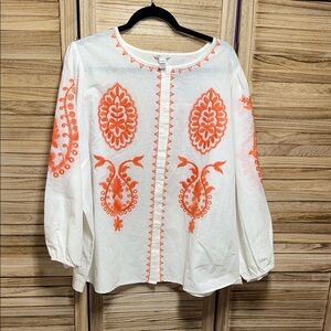 Cato White Blouse with Orange Embroidery Size 22/24